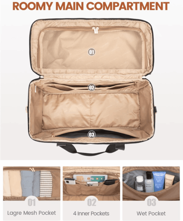 Travel Duffle Bag, Weekender Bags for Women, Carry on Duffel Bags for Airplanes, Overnight Bag with Toiletry Bag, Hospital Bag for Labor and Delivery, Yoga Gym Bag with Wet Pocket, 3Pcs Set - Image 3