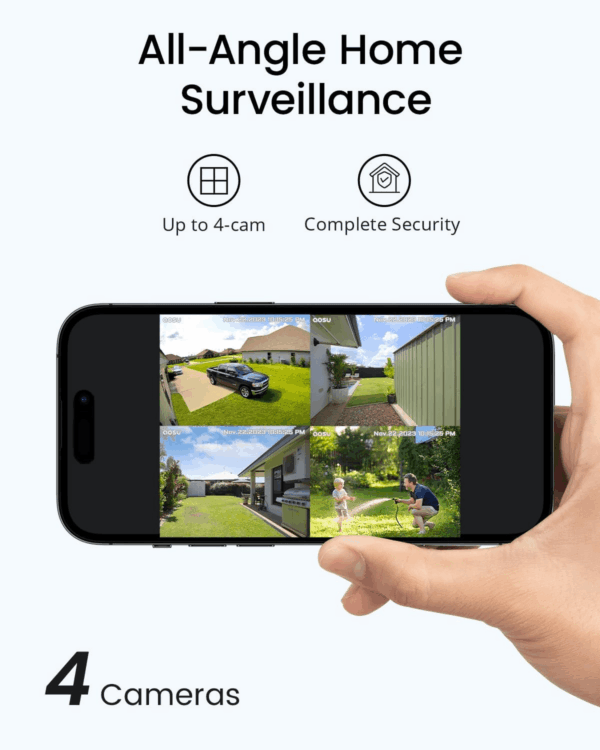 3K/5MP Solar Security Cameras Outdoor Wireless, Ultra HD Video Home Security System 4-Cam Kit with 166° Ultra Wide Angle, Cam-To-Cam Sync, Color Night Vision, Spotlight & Siren, No Monthly Fees - Image 8