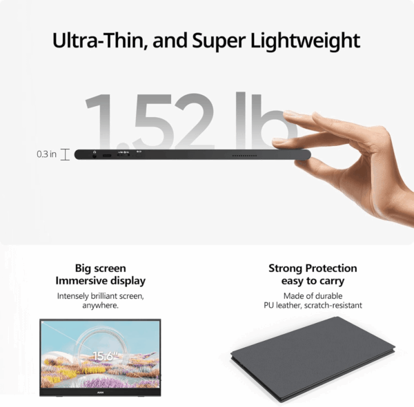 Portable Monitor 15.6Inch FHD 1080P USB C HDMI Gaming Ultra-Slim IPS Display W/Smart Cover & Speakers,Hdr Plug&Play, External Monitor for Laptop PC Phone Mac (15.6'' 1080P) - Image 5