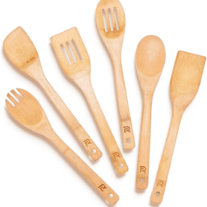 Bamboo Wooden Spoons for Cooking 6-Piece, Apartment Essentials Wood Spatula Spoon Nonstick Kitchen Utensil Set Premium Quality Housewarming Gifts for Everyday Use