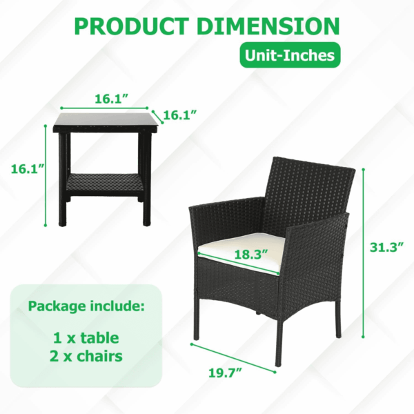 Outdoor Wicker Bistro Rattan Chair Conversation Sets with Coffee Table for Yard Backyard Lawn Porch Poolside Balcony,Black - Image 2