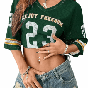 Jersey Shirts for Women Oversized T-Shirt Jersey Top Graphic V Neck T-Shirts for Teen Girls Casual Football Tee Tops Green Letter Medium