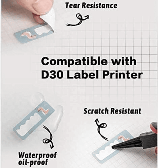 D30 Thermal Self-Adhesive Label, 3/8" X 1 1/2" (12Mm X 40Mm) 160 Labels/Roll,  D30 Label Tape Compatible with D30 Label Printer, Suitable for Home, School, Black on White, 3 Roll - Image 4