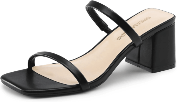 Sandal Heels for Women Low Square Open Toe Block Chunky Heels Slip on Slides Mules for Party Homecoming Daily