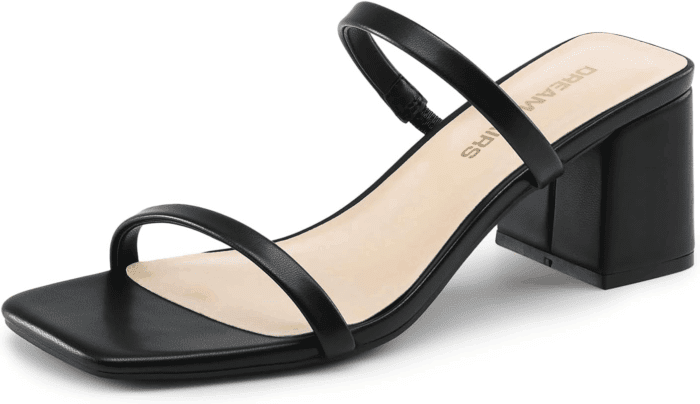 Sandal Heels for Women Low Square Open Toe Block Chunky Heels Slip on Slides Mules for Party Homecoming Daily