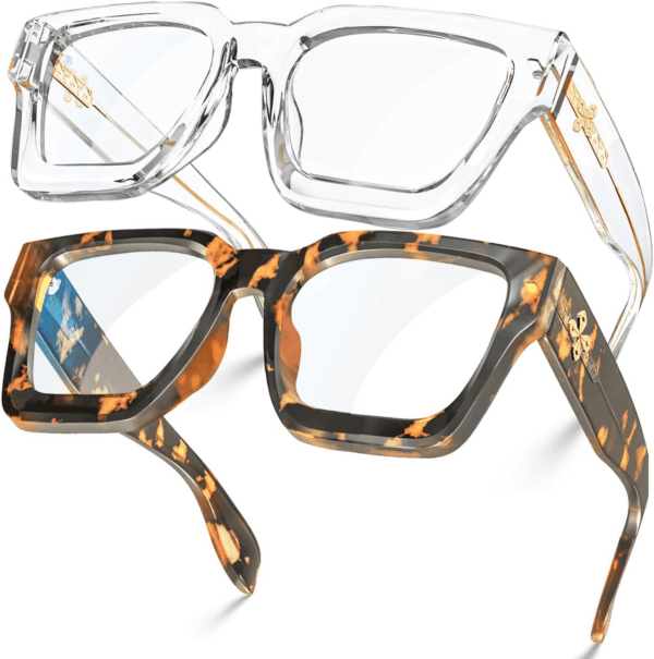 2 Pack Blue Light Blocking Glasses Rectangle Frame and Chic Preppy Look for Women Men RIVER