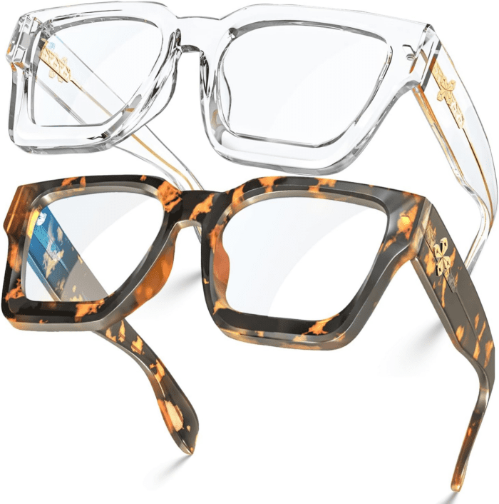 2 Pack Blue Light Blocking Glasses Rectangle Frame and Chic Preppy Look for Women Men RIVER