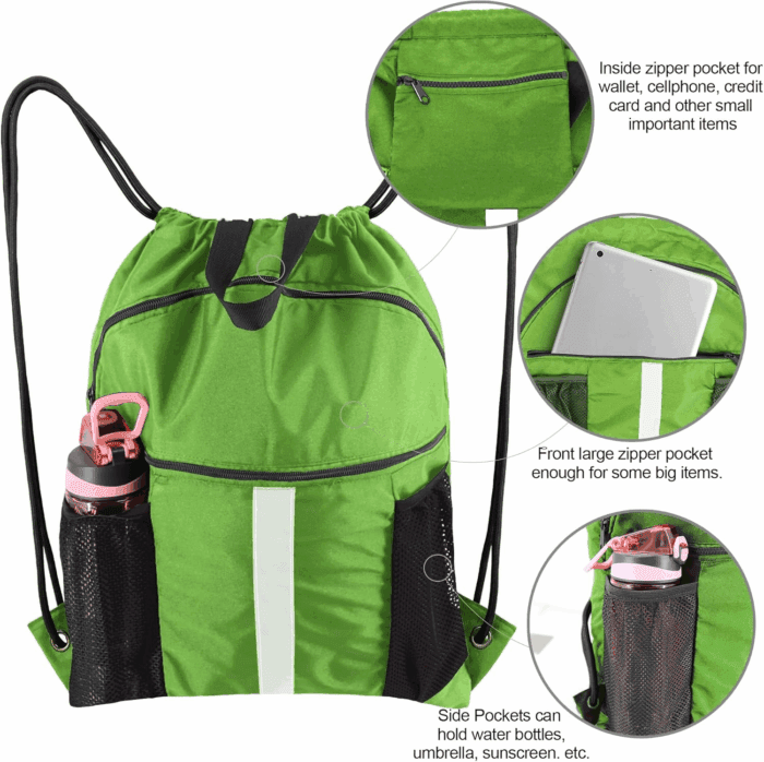 Drawstring Backpack Bag with Shoe Compartment, X-Large Black Gym Sports String Cinch Backpack - Image 4