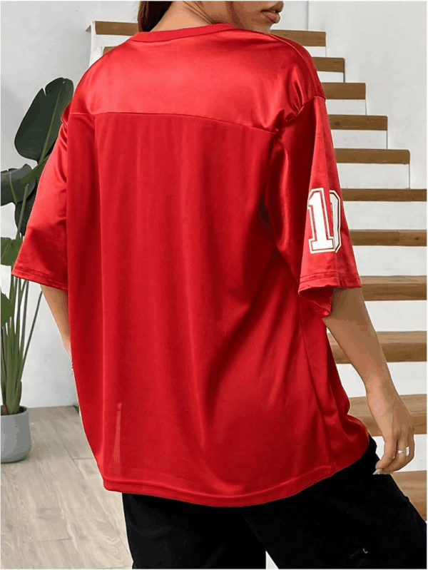 Women'S Oversized Jersey Shirt Graphic Tees V Neck Short Sleeve Vintage T Shirts - Image 2
