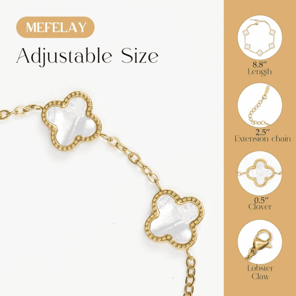 Unique 18K Gold Four Leaf Clover Bracelet for Women White Gold Lucky Link Clover Bracelets, Trendy Bracelets Set Jewelry Gifts for Women - Image 5