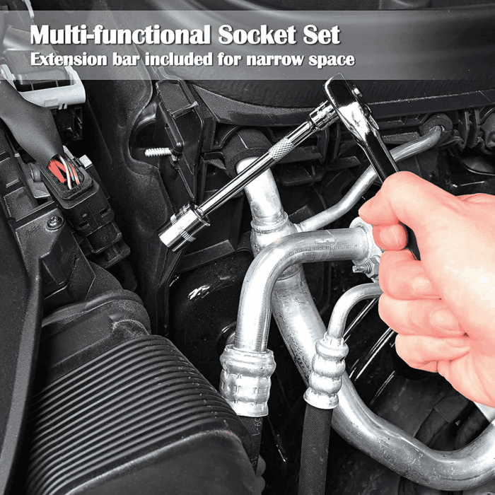 46 Pieces 1/4 Inch Drive Socket Ratchet Wrench Set, with Bit Socket Set Metric and Extension Bar for Auto Repairing and Household, with Storage Case - Image 6