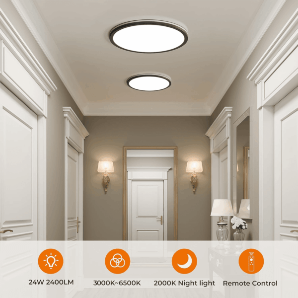 12In LED Flush Mount Ceiling Light Fixture with Remote Control, Nightlight 2000K Warm, 3000K-6500K Adjustable, Low Profile Ceiling Lights for Bedroom, Kitchen, Living Room, Black - Image 5