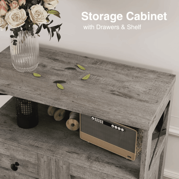 Farmhouse Storage Cabinet with Drawers and Adjustable Shelves, Freestanding Kitchen Pantry Storage Cabinet, Floor Storage Cupboard for Dining Living Room Home Office, Washed Grey - Image 6