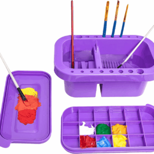 Paint Brush Cleaner, Paint Brush Holder and Organizers with Palette for Acrylic, Watercolor, and Water-Based Paints (Purple)
