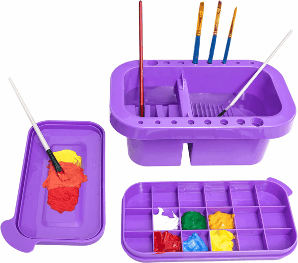 Paint Brush Cleaner, Paint Brush Holder and Organizers with Palette for Acrylic, Watercolor, and Water-Based Paints (Purple)