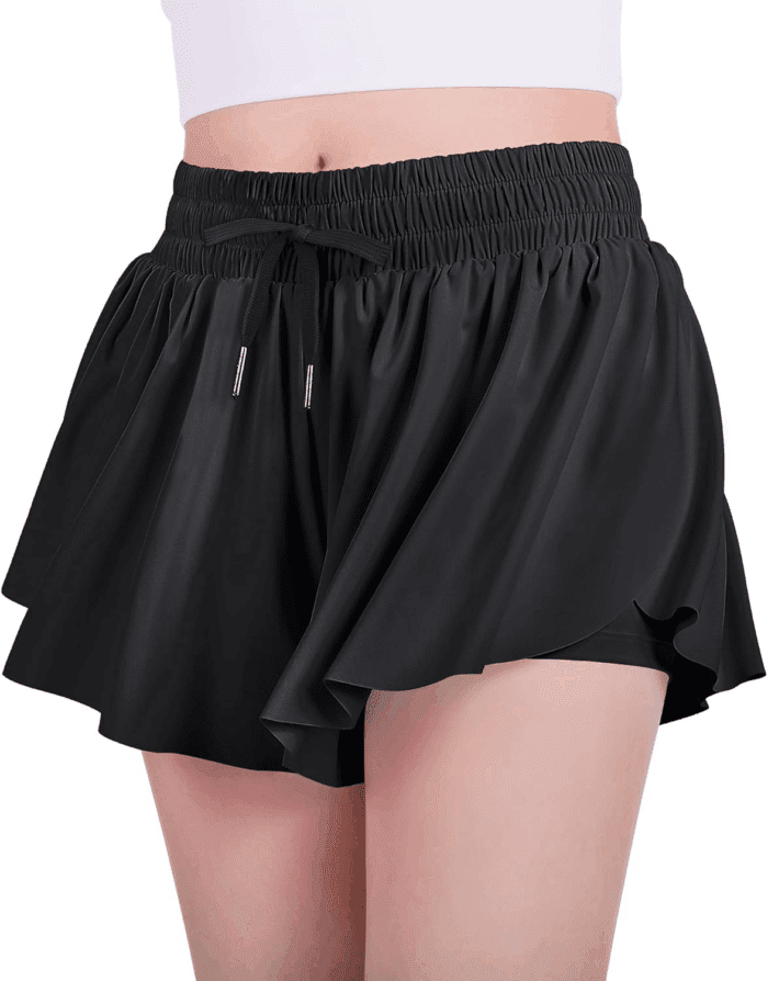Girls Flowy Shorts, 2 in 1 Preppy Butterfly Shorts with Spandex Liner for Cheer Athletic Gym Teens Casual Clothes