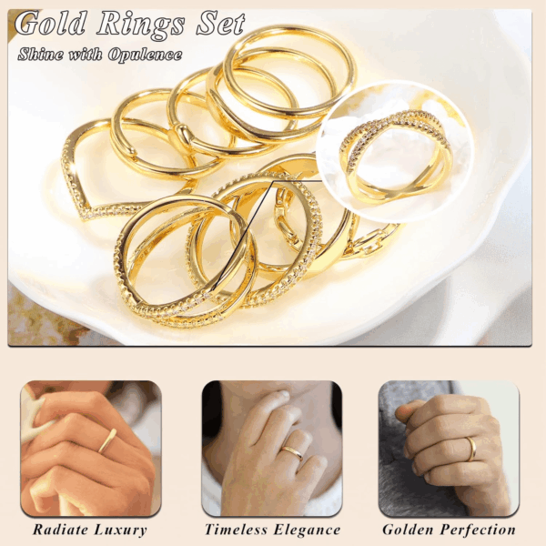 10 PCS Dainty 14K Gold Rings for Women, Open Twist Simulated Diamond Criss Cross Designs, Perfect for Stacking Layering on Thumb and Knuckle Engagement Rings in Sizes 6-10 - Image 7