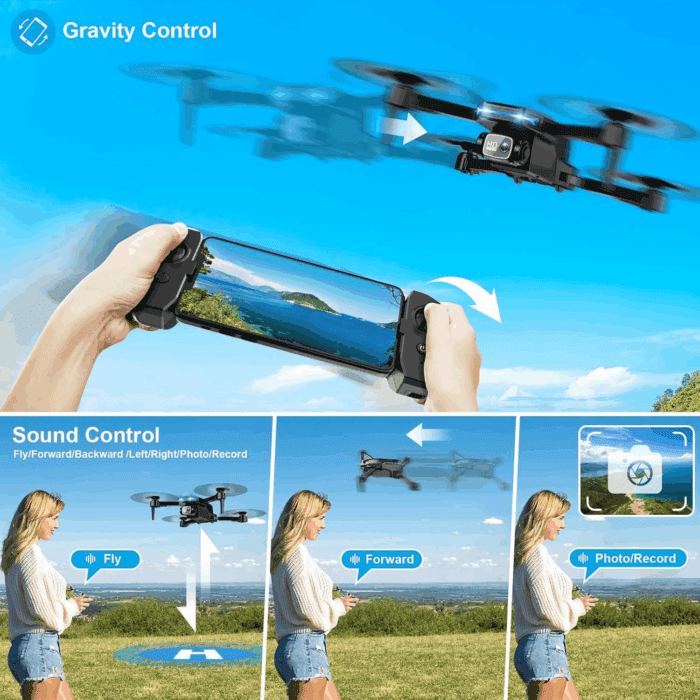 Drone with 1080P Camera - Foldable Remote Control Quadcopter with Voice Gesture Control, 3D Flip, One Key Start, Emergency Stop, 2 Batteries, Easier to Use, Toy for Kids Adults Beginners, Black - Image 5