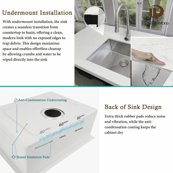 23 Inch Undermount Kitchen Sink -  18 Gauge Stainless Steel Kitchen Sink, 23"X18" Single Bowl Kitchen Sinks with Brushed Finish, Ideal for Bar Sinks, and RV Sink - Image 4