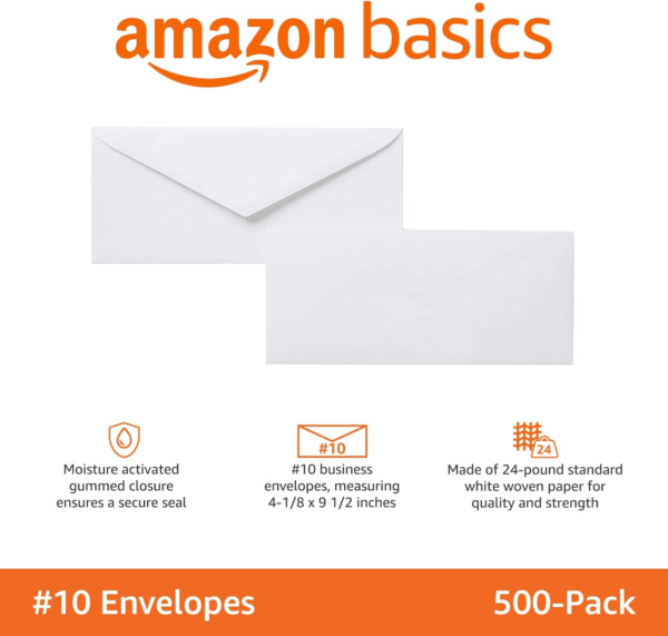 #10 Business Letter Envelopes with Gummed Seal, 500-Pack, No Tint - Image 2