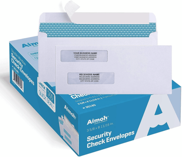 500#8 Double Window Self Seal Security Envelopes - for Business Checks, Quickbooks & Quicken Checks, Size 3 5/8 X 8 11/16 Inches - Checks Fit Perfectly - Not for Invoices, 500 Count (30180)