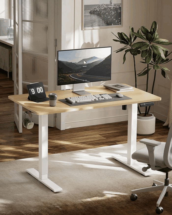 Electric Standing Desk, Adjustable Height Stand up Desk, 48 X 24 Inches Sit Stand Home Office Desk, Computer Desk, Maple - Image 2