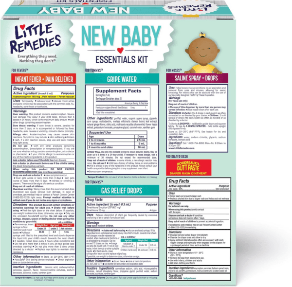 , New Baby Essentials Kit, 6 Newborn Essentials, Saline Nasal Spray, Gas Relief Drops, Gripe Water, Fever Reliever, & Diaper Ointment - Image 2
