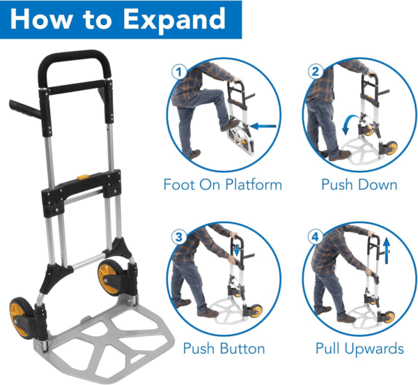Folding Dolly, Aluminum Dolly Cart, 440 Lb Capacity Hand Cart, Dolly Cart with Wheels of Rubber, Telescoping Handle for Indoor Outdoor Travel, Foldable & Moving Dolly - Image 6