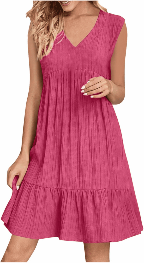 Womens Summer Dress Sleeveless V Neck Mini Dresses Fashion Casual Flowy Boho Ruffle a Line Swing Sundress 2025 - Image 7