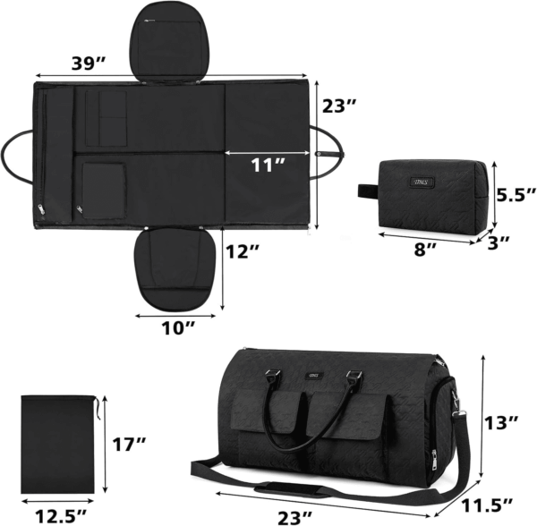 Garment Bag for Travel with Toiletry Bag Convertible Carry on Weekender Bag Large Travel Duffel Bags for Women 2 in 1 Hanging Suitcase Suit Travel Bags for Women & Men 3Pcs Set (G-Black) - Image 7