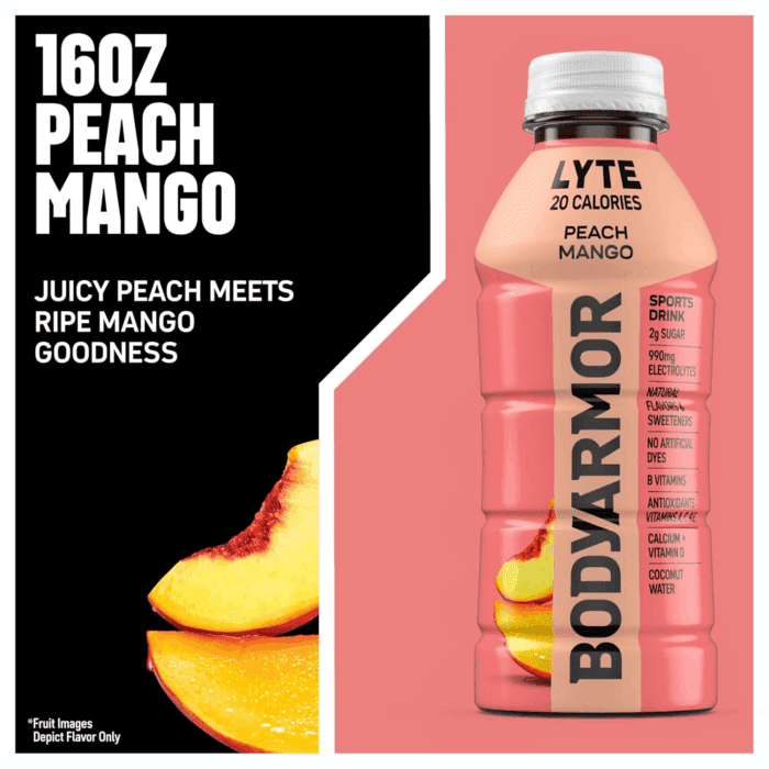 LYTE Sports Drink Low-Calorie Sports Beverage, Peach Mango, Coconut Water Hydration, Natural Flavors with Vitamins, Potassium-Packed Electrolytes, Perfect for Athletes, 16 Fl Oz (Pack of 12) - Image 3