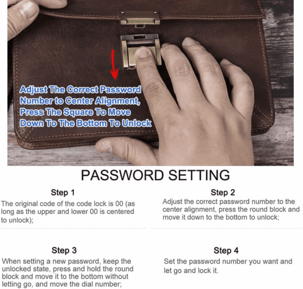 Full Grain Leather Small Messenger Bag for Men with Lock Briefcase Travel Crossbody Shoulder Bag - Image 6