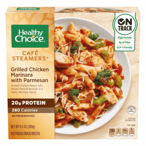Cafe Steamers Grilled Chicken Marinara with Parmesan, Convenient Microwave Meal Made with No Preservatives, Frozen Meal, 9.5 OZ Bowl