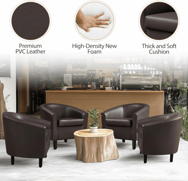 Leather Club Chair, Faux Leather Accent Chair, Modern Living Room Armchair with Wood Legs and Padded Seat for Bedroom Reception Room, Espresso - Image 5