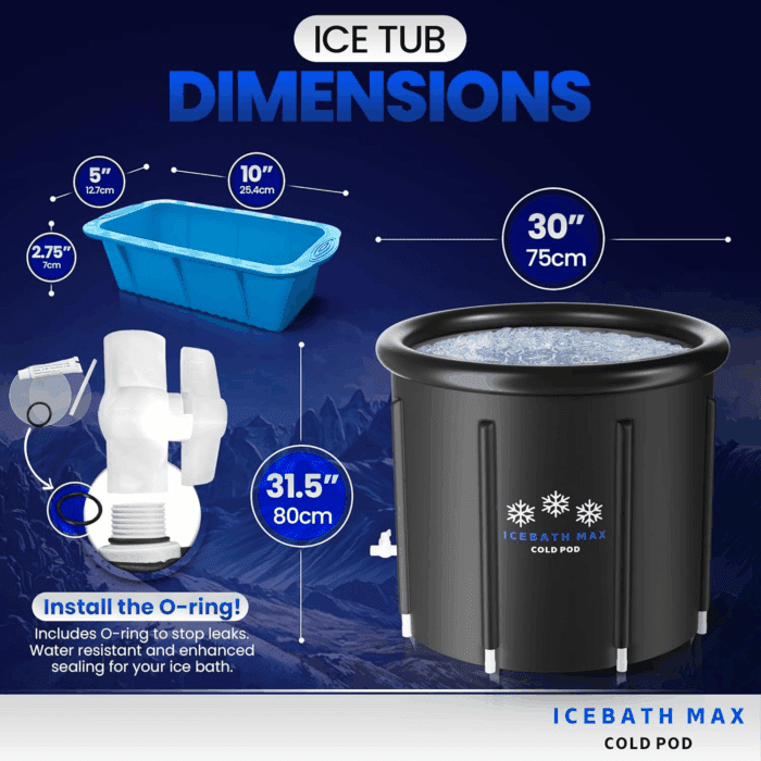 Cold Plunge Tub for Athletes - Complete Starter Bundle: Portable Ice Bath, 2 Reusable Ice Blocks, Thermometer, Ice Tub for Outdoor Cold Water Therapy - Indoor & Outdoor Inflatable Ice Bath - Image 7