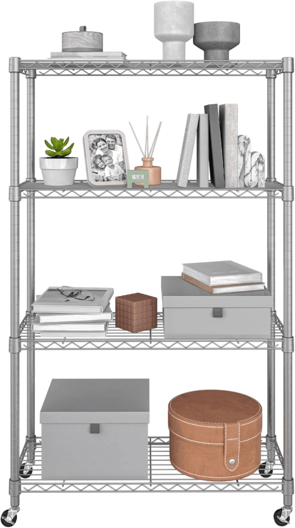 Solid Steel Wire Shelving Storage Unit Adjustable Shelves Organizer Rack, for Home, Kitchen, Office, Garage, Bedroom, Closet, Silver, 4-Tier, 36" W X 14" D - Image 8