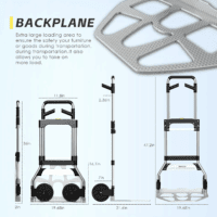 Folding Hand Truck Dolly Cart,340Lb Capacity Portable Aluminum Dolly Cart with Telescoping Handle and 7 Inch Rubber Wheels for Moving,Shopping,Travel,Office Use - Image 3