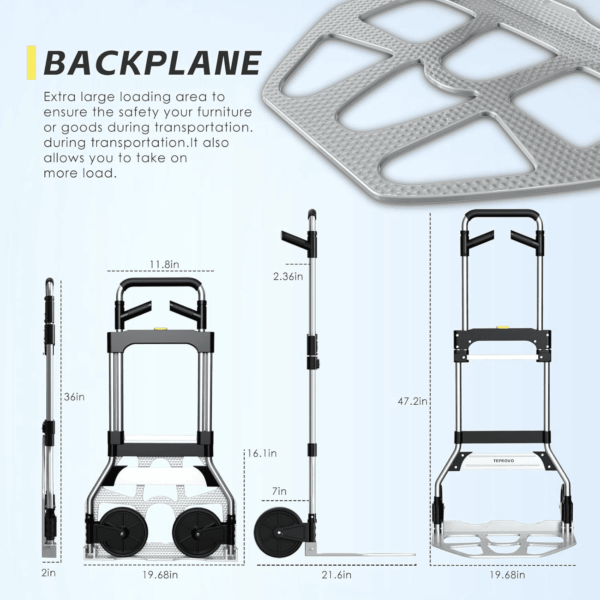 Folding Hand Truck Dolly Cart,340Lb Capacity Portable Aluminum Dolly Cart with Telescoping Handle and 7 Inch Rubber Wheels for Moving,Shopping,Travel,Office Use - Image 3