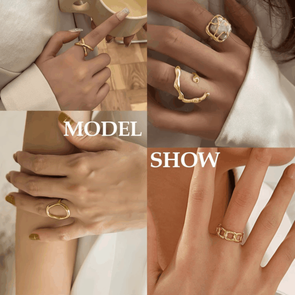 Chunky Gold Stackable Rings Set for Women,Vintage Knuckle Rings Dainty Hollow Carved Joint Finger Midi Rings Pack Adjustable Signet Rings Jewelry Mixed Size - Image 5