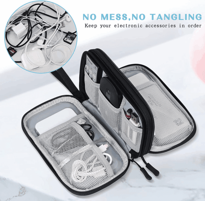 Travel Cable Organizer Pouch Electronic Accessories Carry Case Portable Waterproof Double Layers All-In-One Storage Bag for Cord, Charger, Phone, Earphone Black - Image 6
