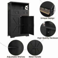 Black Storage Cabinet with Drawers and Shelves, Freestanding Black Kitchen Pantry, Floor Storage Cabinet Hutch Cupboard for Dining, Living Room, Home Office - Image 6