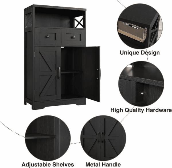 Black Storage Cabinet with Drawers and Shelves, Freestanding Black Kitchen Pantry, Floor Storage Cabinet Hutch Cupboard for Dining, Living Room, Home Office - Image 6