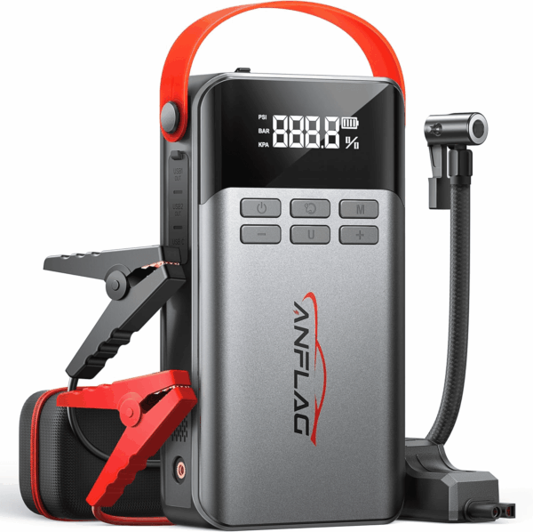 8-In-1 Car Battery Jump Starter with Air Compressor,5500A Portable Jump Starter Pack with 150PSI Tire Inflator, 12V Safe Lithium Jump Box with LCD Display,Flashlight(Up All Gas/12.0L Diesel)