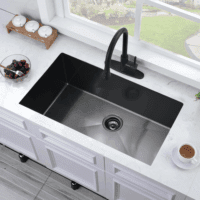 27 Inch Black Undermount Sink - 27X19 Undermount Kitchen Sink Deep Single Bowl Stainless Steel Black Kitchen Sink with Colander - Image 2