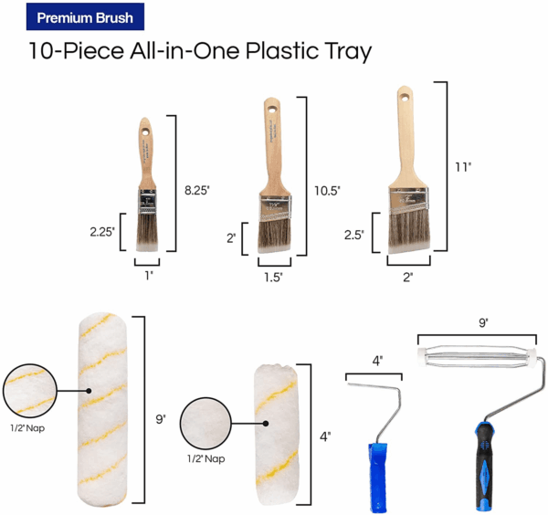- Paint Roller Set, Paint Brush, Paint Tray - 10 Piece Set - Roller Paint Brush - Wall Painting Roller Naps for Professional or Home Owners - All Paints and Stains. - Image 8
