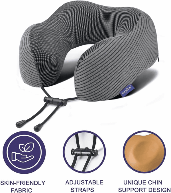 Travel Pillow, 100% Pure Memory Foam Neck Pillows for Travel Airplane Headrest Flight Plane Accessories, Deep Grey, Medium (120-200LB) - Image 3