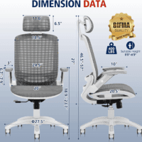 Ergonomic Office Chair, High Back Home Desk Chair with Headrest, Flip-Up Arms, 90-120° Tilt Lock and Wide Cushion, 400LBS Mesh Chairs for Man Woman, White Task Chair(Dark Grey,Gy01Wdg) - Image 3