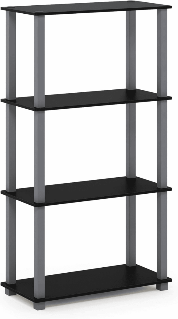 Turn-N-Tube 4-Tier Multipurpose Shelf Display Rack, Square Tube, Black/Grey