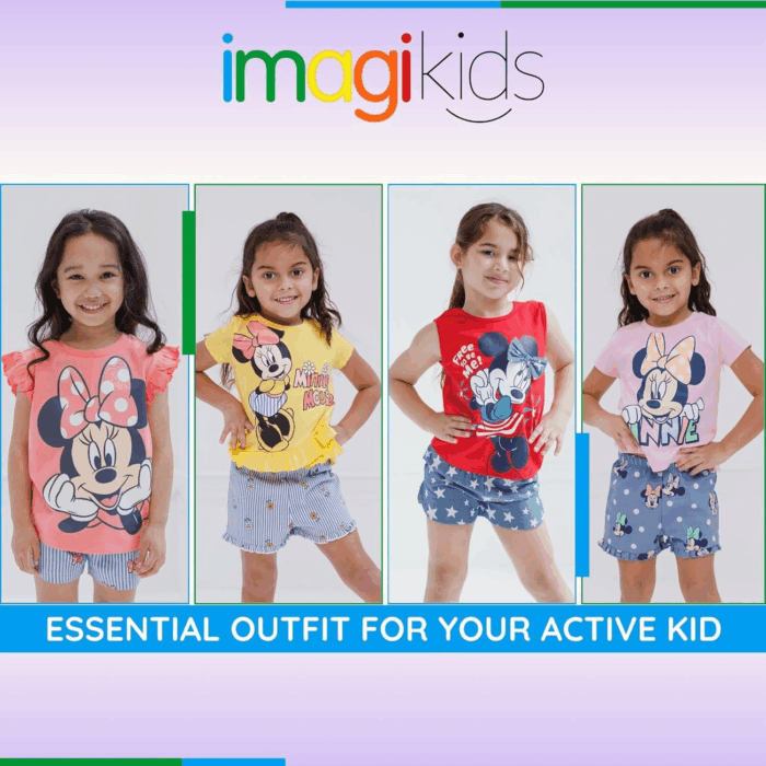 Minnie Mouse Rainbow Floral T-Shirt and Chambray Shorts Outfit Set Infant to Big Kid Sizes (12 Months - 14-16) - Image 2