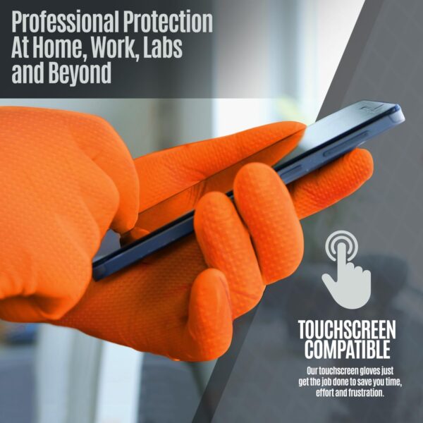 Maxx Strength Nitrile Industrial Orange Gloves, 8 Mil Thick - Diamond Texture Disposable Heavy-Duty, Tear-Resistant - Image 7